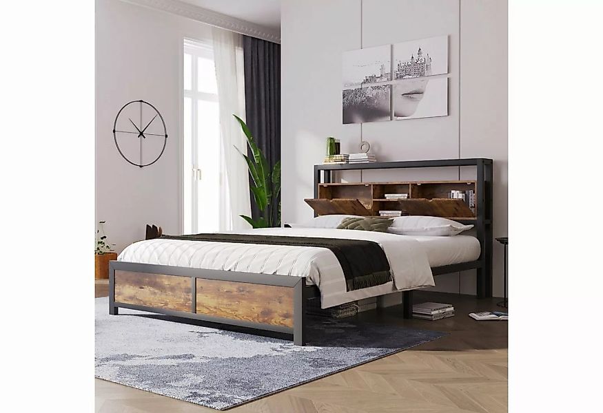 Flieks Metallbett, Doppelbett mit Stauraumfach 140x200cm Eisen Bettgestell günstig online kaufen