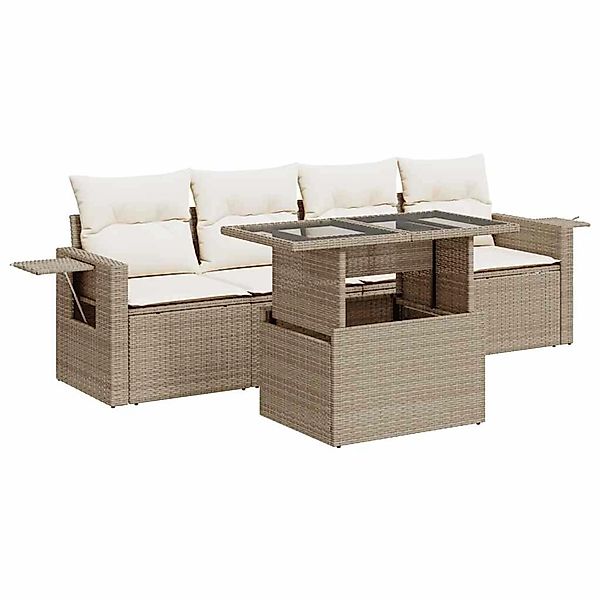 vidaXL 5-Tlg Garten-Sofagarnitur mit Kissen Beige Poly Rattan 3326399 günstig online kaufen