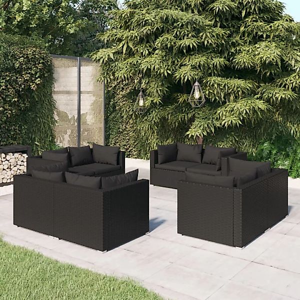 Vidaxl 8-tlg. Garten-lounge-set Mit Kissen Poly Rattan Schwarz günstig online kaufen