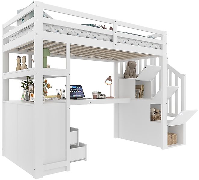 SOFTWEARY Hochbett mit Lattenrost, Schreibtisch und günstig online kaufen
