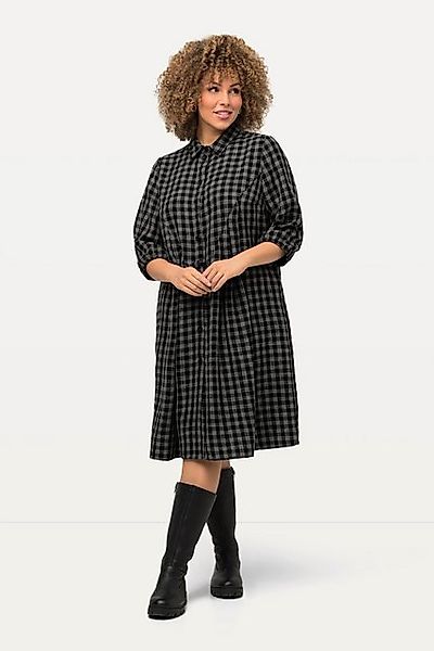 Ulla Popken Jerseykleid Karokleid A-Linie Hemdragen 3/4-Arm Midikleid günstig online kaufen