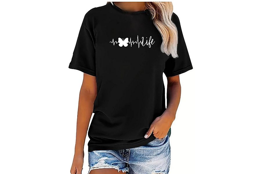 Banco Print-Shirt Damen "Butterfly Life" Unifarben Premium T-Shirt Rundhals günstig online kaufen