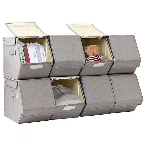 Aufbewahrungsboxen Mit Deckeln 8 Stk. Stapelbar Stoff Grau günstig online kaufen