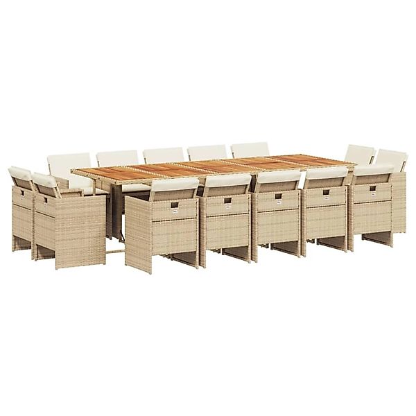 vidaXL 15-Tlg Garten-Essgruppe mit Kissen Beige Poly Rattan 3277827 günstig online kaufen