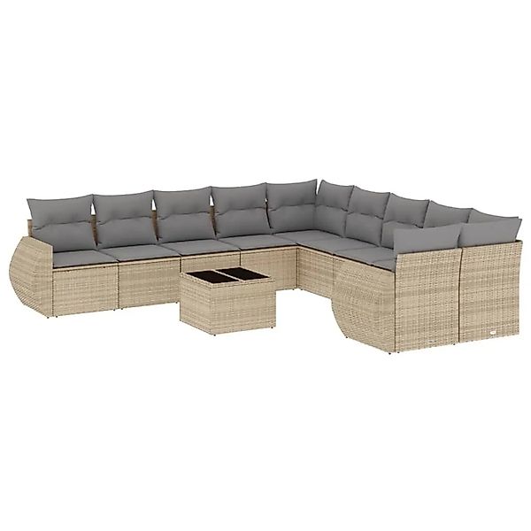 vidaXL 11-Tlg Garten-Sofagarnitur mit Kissen Beige Poly Rattan 3221918 günstig online kaufen