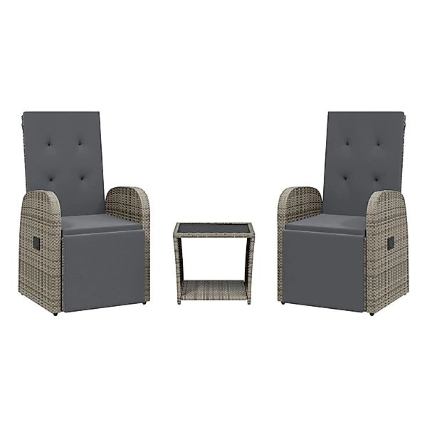 vidaXL 3-Tlg Garten-Essgruppe mit Kissen Grau Poly Rattan 3277627 günstig online kaufen