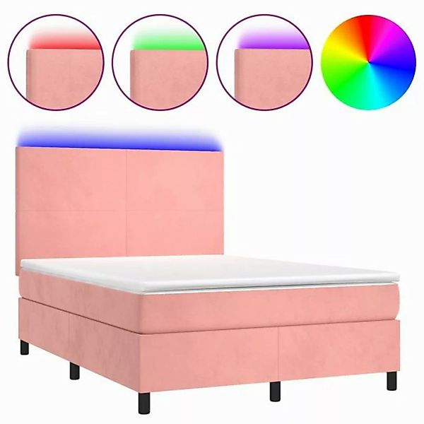 vidaXL Boxspringbett Boxspringbett mit Matratze LED Rosa 140x200 cm Samt Be günstig online kaufen