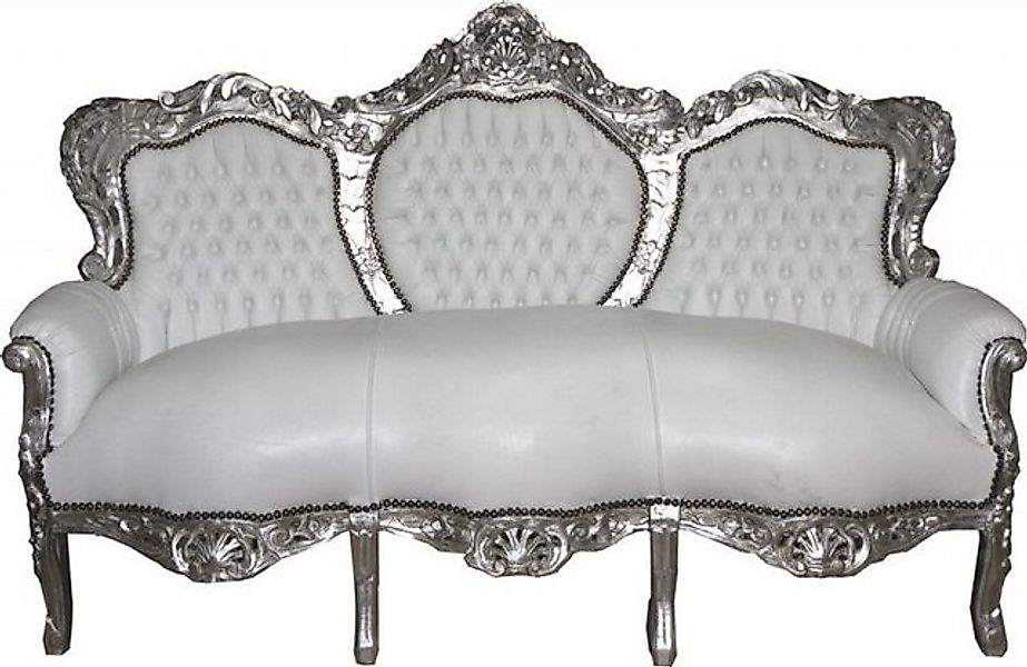 Casa Padrino Sofa Barock Sofa King Weiß/Silber Lederoptik - Möbel Wohnzimme günstig online kaufen