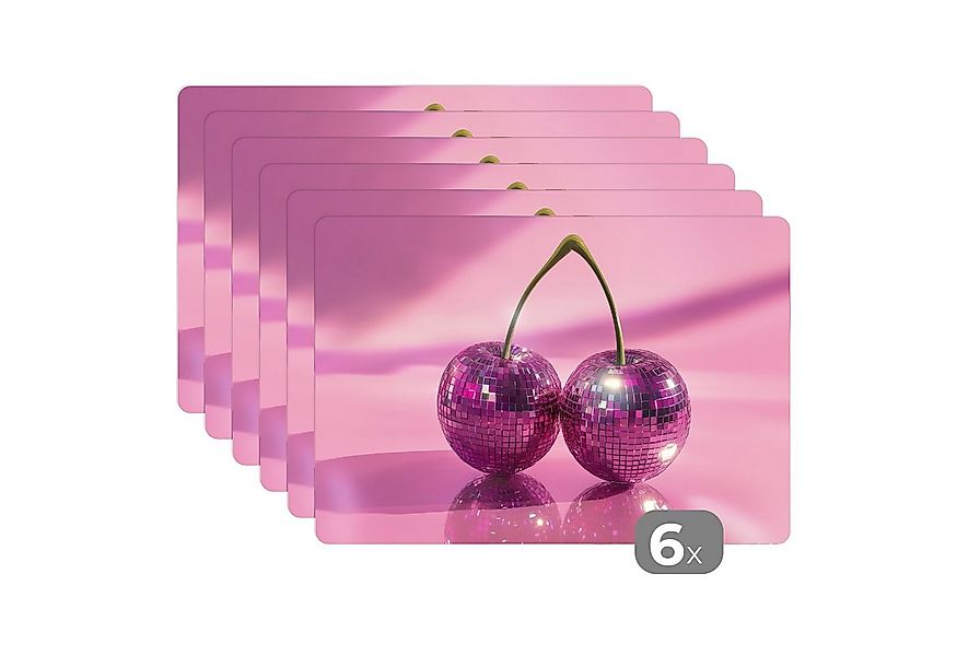 MuchoWow Platzset Glitzer - Discokugel - Rosa - Kirsche, (6-St), Platzsets, günstig online kaufen