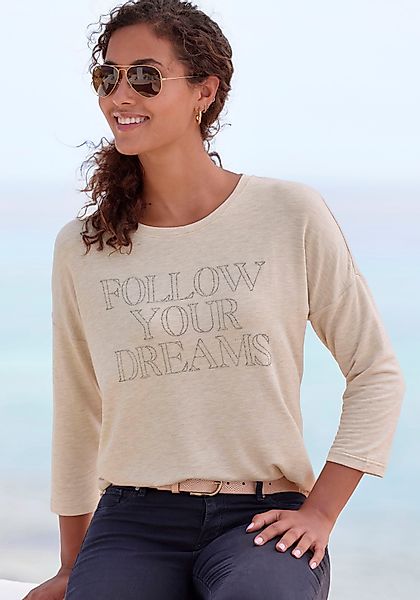 LASCANA 3/4-Arm-Shirt mit Schriftzug aus Strasssteinen günstig online kaufen