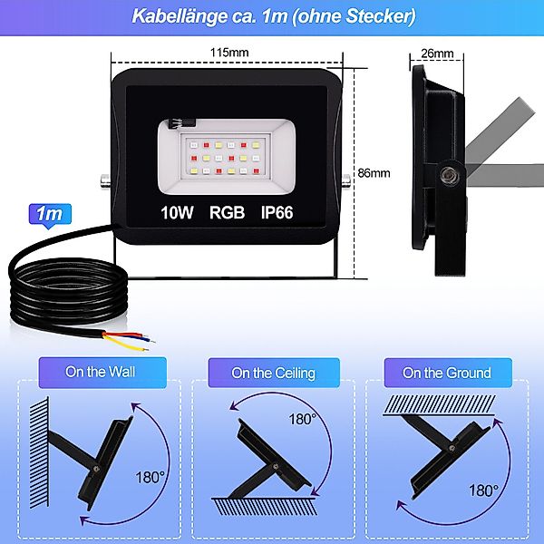 Clanmacy LED Flutlichtstrahler RGB LED Strahler günstig online kaufen