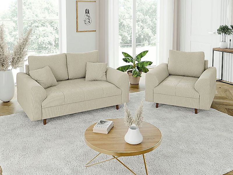 S-Style Möbel Polstergarnitur 2+1 Zara mit Braun Holzfüßen im skandinavisch günstig online kaufen