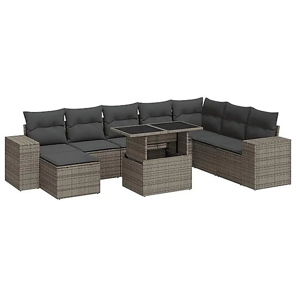 vidaXL 9-Tlg Garten-Sofagarnitur mit Kissen Grau Poly Rattan 3326851 günstig online kaufen