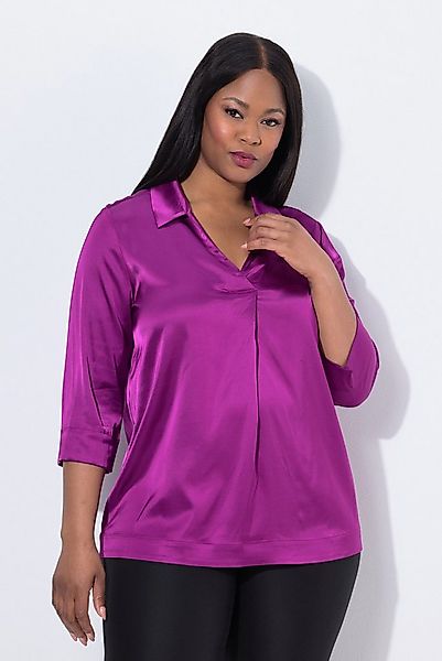 Ulla Popken Druckbluse Satinbluse Hemdkragen Zierfalte 3/4-Arm günstig online kaufen