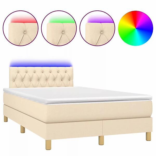 vidaXL Boxspringbett Boxspringbett mit Matratze LED Creme 120x200 cm Stoff günstig online kaufen