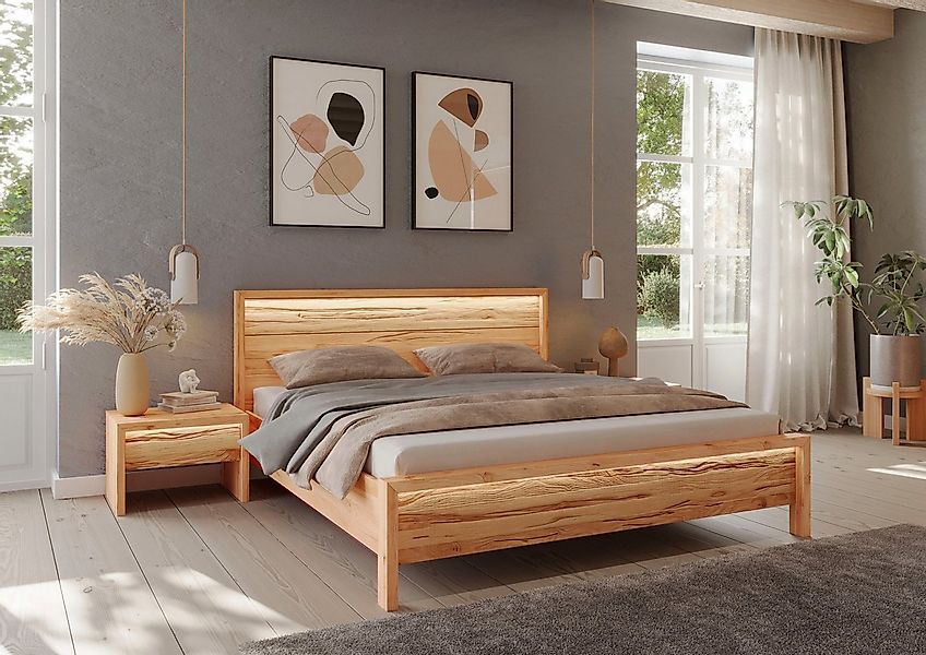Home affaire Massivholzbett Léopoldine aus Kernbuche mit Rauholz-Applikatio günstig online kaufen