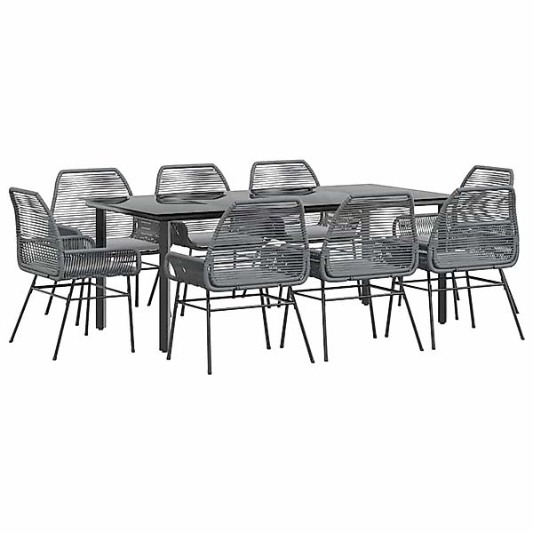 vidaXL 9-Tlg Garten-Essgruppe mit Kissen Grau Poly Rattan Glas 3334582 günstig online kaufen