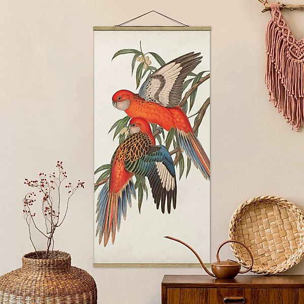 Stoffbild Tiere mit Posterleisten - Hochformat Tropische Papageien I günstig online kaufen