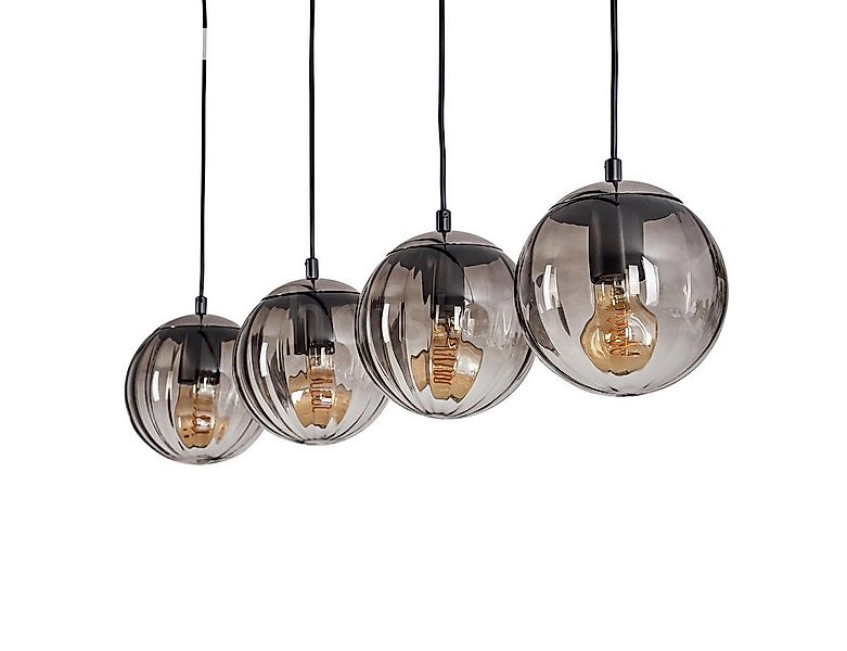 hofstein Hängeleuchte Hängelampe aus Metall/Riffelglas in Schwarz/Rauchfarb günstig online kaufen