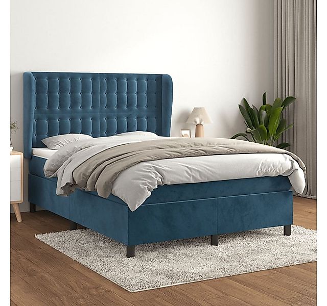 vidaXL Boxspringbett Boxspringbett mit Matratze Dunkelblau 140x200 cm Samt günstig online kaufen