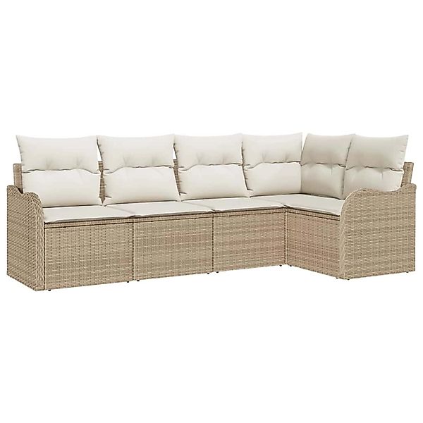 vidaXL Garten-Sofa-Set mit Kissen 5-Tlg Beige Poly Rattan 3345701 günstig online kaufen