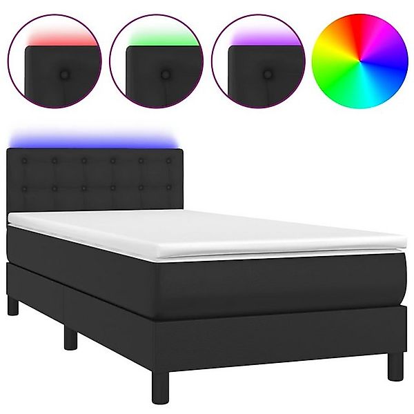 vidaXL Boxspringbett, Boxbett mit Matratze & LED Schwarz 80x200 cm Kunstled günstig online kaufen
