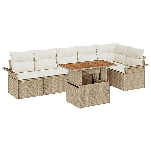 vidaXL Loungesofa 7-tlg. Garten-Essgruppe mit Kissen Beige Poly Rattan, 7 T günstig online kaufen