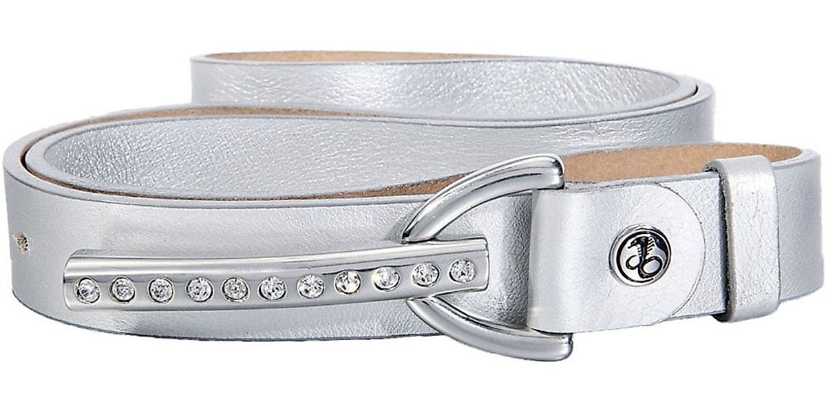 Silbergift Ledergürtel, Metallic-Look, mit Strass-Steinen besetzt, Logo-Pin günstig online kaufen