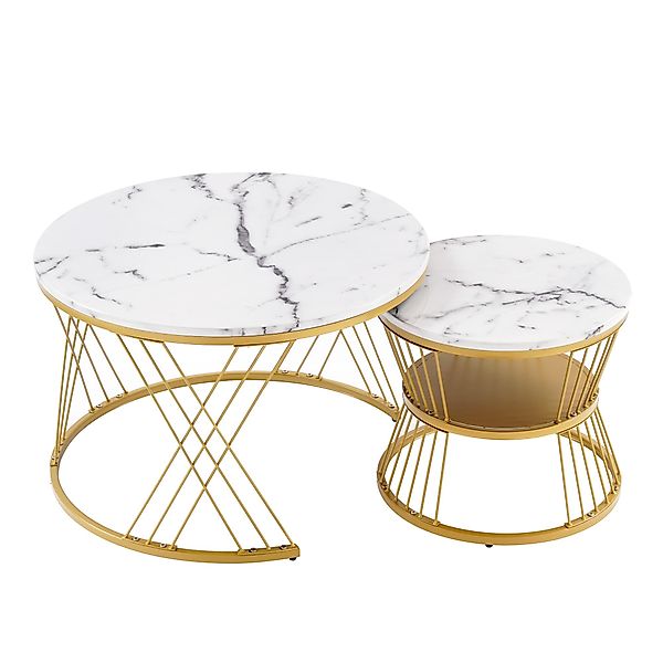 Modernes 2‑teiliges Nesting-Couchtisch-Set, 70x70x45 cm/45x45x40 cm, Weiß günstig online kaufen