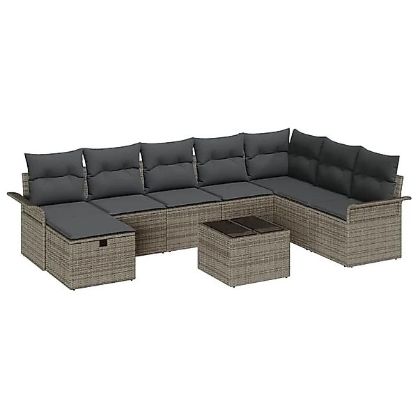 vidaXL Gartensofa-Set mit Kissen mit Speicher 9 Stk Grau Poly-Rattan 335893 günstig online kaufen