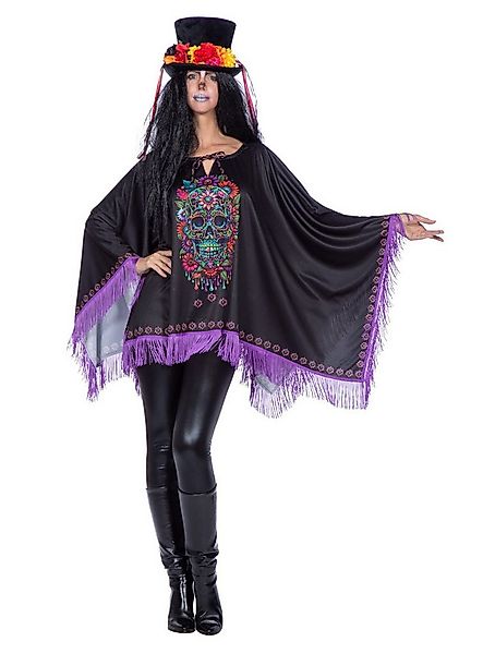 Metamorph Kostüm Dia de los Muertos Poncho mit Neon-Skull, Satin-Umhang mit günstig online kaufen