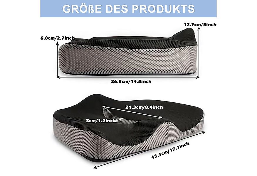 HEYHIPPO Sitzkissen Memory-Foam Sitzkissen 45×38×13/7 cm, ergonomisch für B günstig online kaufen