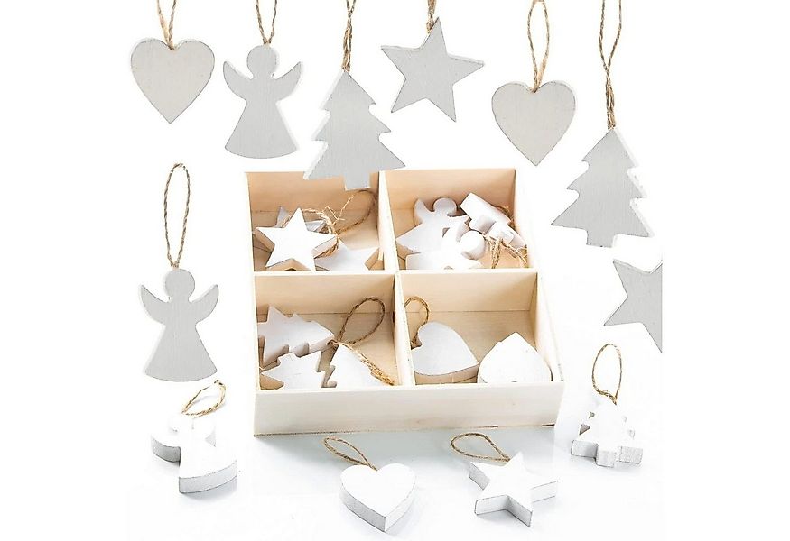 Logbuch-Verlag Dekofigur Weihnachtsanhänger aus Holz, 24 Stück, weiß, Stern günstig online kaufen