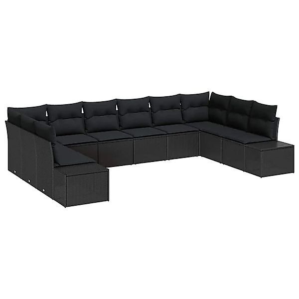 vidaXL Gartensofa-Set mit Kissen 10 Stk Schwarz Polyrattan 3355912 günstig online kaufen