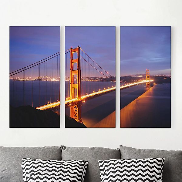 3-teiliges Leinwandbild - Querformat Golden Gate Bridge bei Nacht günstig online kaufen