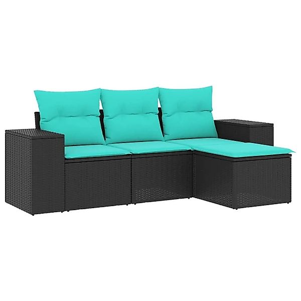 vidaXL 4-Tlg Gartensofa-Set mit Kissen Schwarzes Polyrattan 3222466 günstig online kaufen