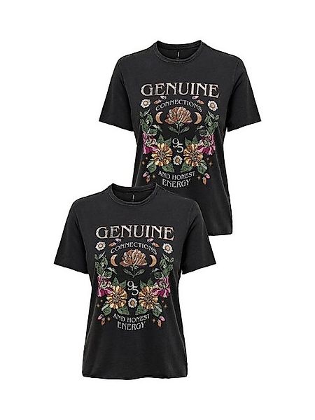 ONLY T-Shirt 2er-SET Print T-Shirt Kurzarm Top mit Design Druck (2-tlg) ONL günstig online kaufen