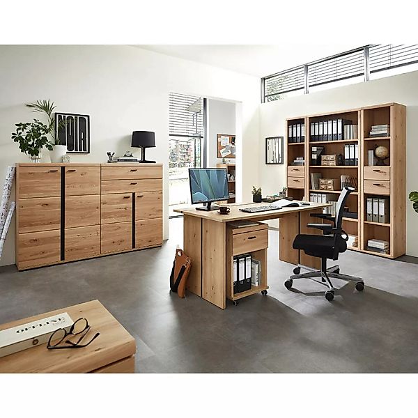 Büromöbel Set 7-teilig SARINA-36 mit Schreibtisch in Altesche teilmassiv günstig online kaufen