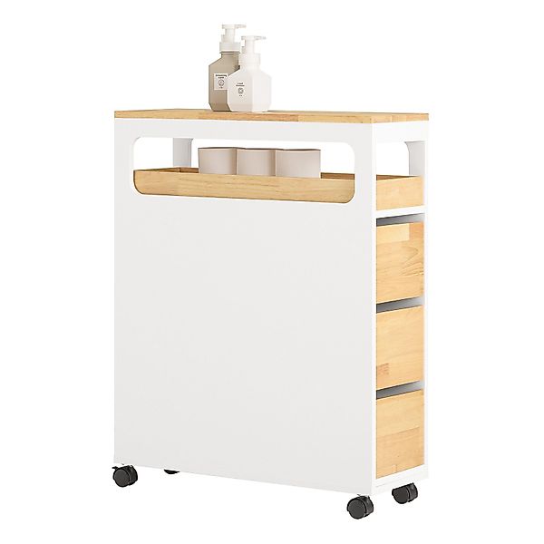 SoBuy Badschrank Küchenwagen Küchenregal mit Rollen Rollwagen BZR54-WN günstig online kaufen