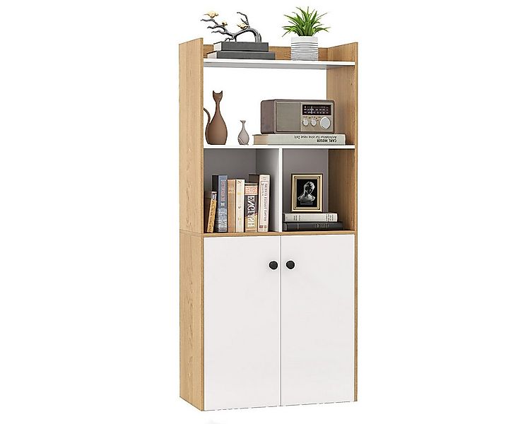 COSTWAY Bücherregal, mit Doppeltürschrank & Regal, Holz, 60x30x140cm günstig online kaufen