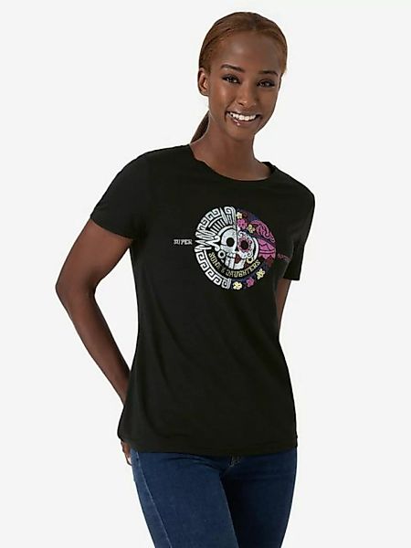 SUPER.NATURAL T-Shirt für Damen, Merino SANTA MUERTE Totenkopf Motiv, bunt günstig online kaufen