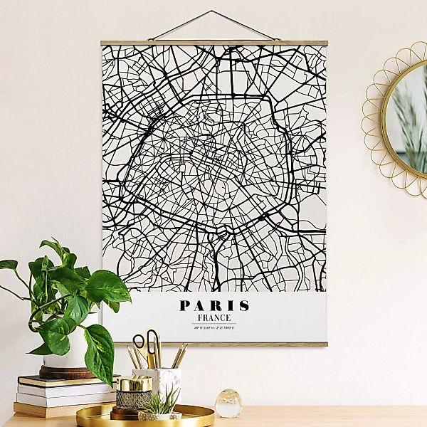 Stoffbild Karten mit Posterleisten - Hochformat Stadtplan Paris - Klassik günstig online kaufen