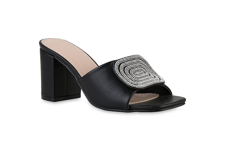 VAN HILL 841538 Sandalette Damen Pantoletten Sandaletten Strass Leder-Optik günstig online kaufen