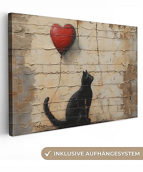 OneMillionCanvasses® Leinwandbild Katze - Graffiti - Luftballon - Straßenku günstig online kaufen