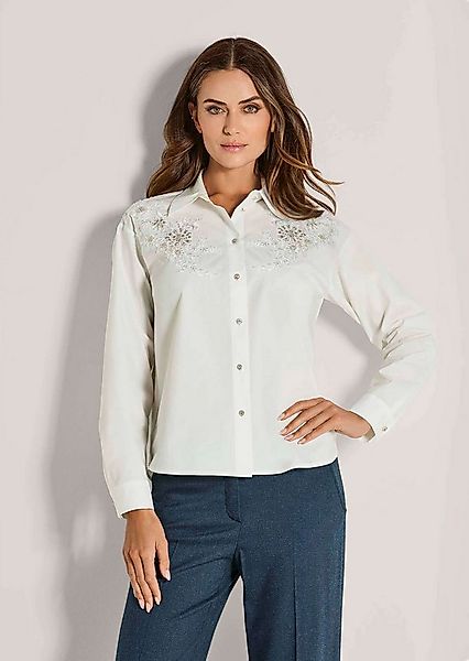 MADELEINE Langarmbluse Elegante Bluse mit Zierperlen Hemdkragen, Spitzenapp günstig online kaufen