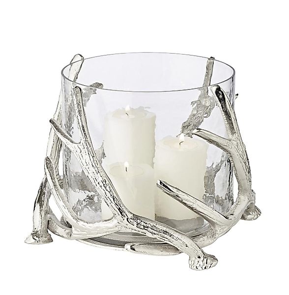 EDZARD Windlicht Kingston, Silber-Optik, Geweih-Motiv, H günstig online kaufen