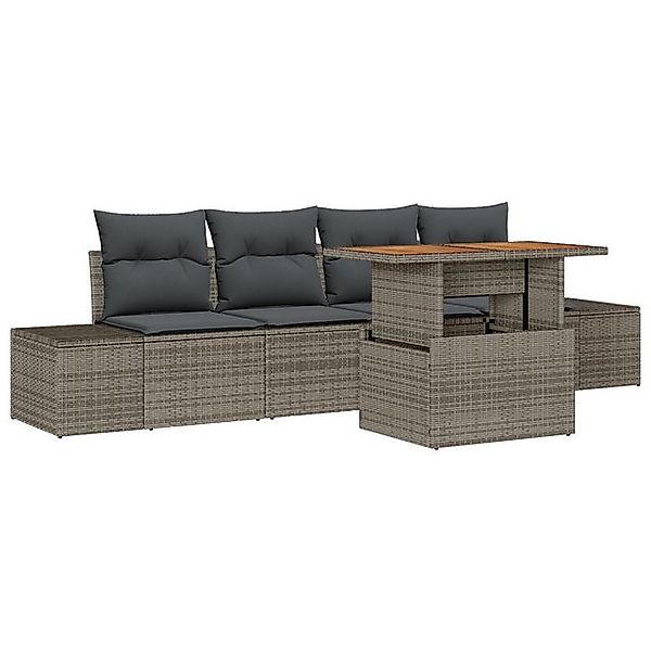 vidaXL Loungesofa 5-teiliges Garten Sofa Set mit Kissen Grau Poly Rattan, 5 günstig online kaufen