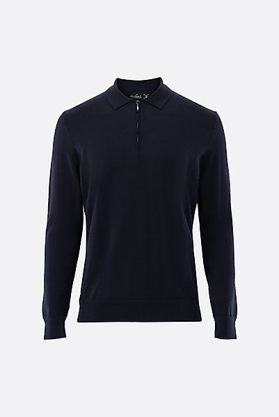 Poloshirt Langarm mit Reißverschluss aus merzerisierter Wolle günstig online kaufen