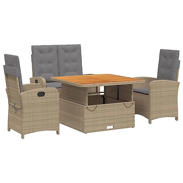 vidaXL 4-Tlg Garten-Essgruppe mit Kissen Beige Poly Rattan 3277368 günstig online kaufen
