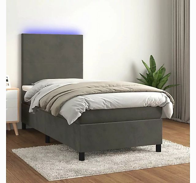 vidaXL Boxspringbett Boxspringbett mit Matratze LED Dunkelgrau 100x200 cm S günstig online kaufen